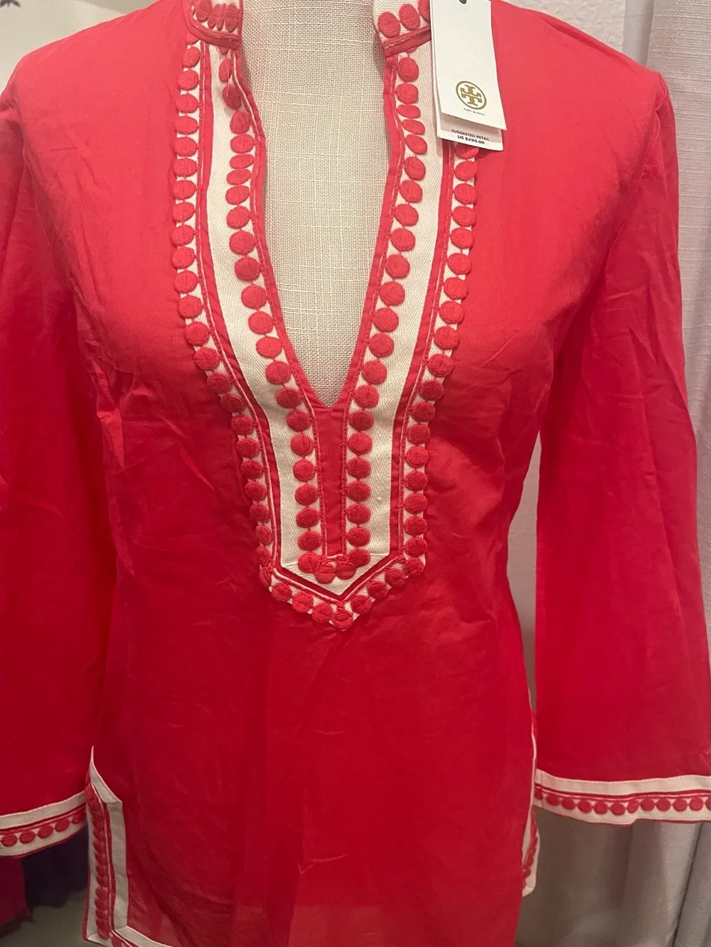 Tory Burch Red Tunic with White Trim